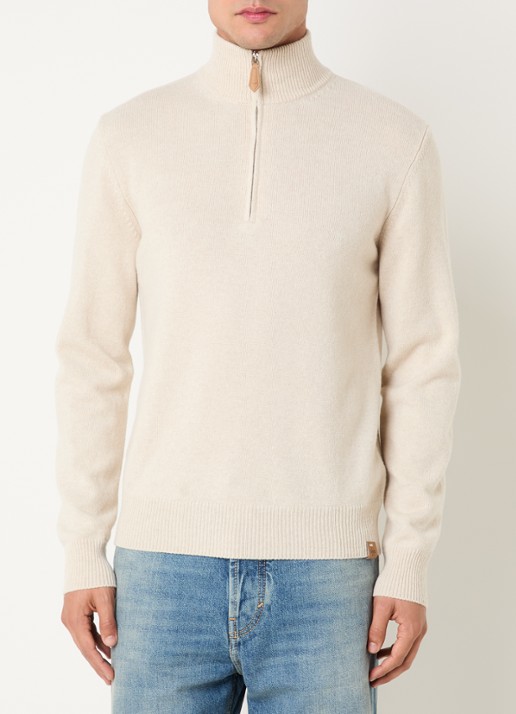 Jacob Cohën Fijngebreide pullover in kasjmier wolblend met halve rits - detail 4 beige
