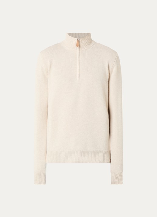 Jacob Cohën Fijngebreide pullover in kasjmier wolblend met halve rits - voorkant 2 beige
