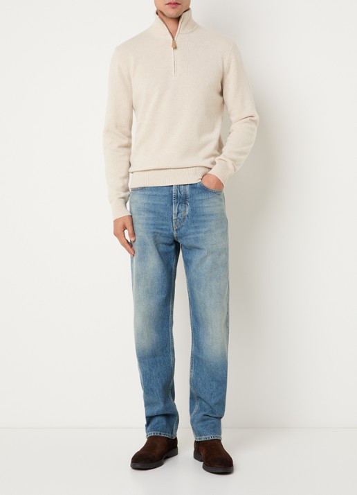 Jacob Cohën Fijngebreide pullover in kasjmier wolblend met halve rits - voorkant 3 beige