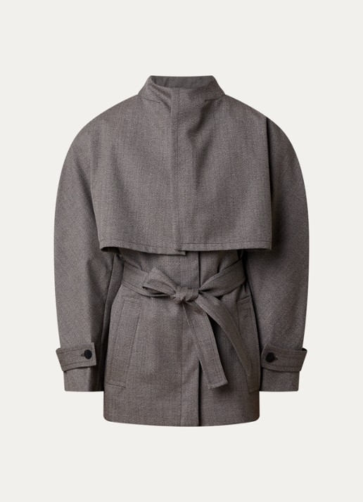 Jacquemus Boléro trenchcoat van scheerwol met strikceintuur - voorkant 5 donkerbruin