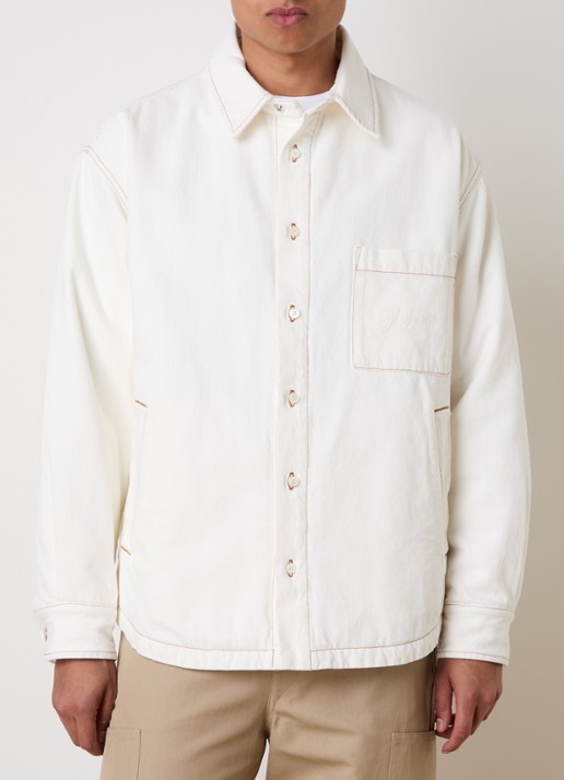 Jacquemus Boulanger gewatteerd overshirt van denim met steekzakken - detail 4 gebroken wit