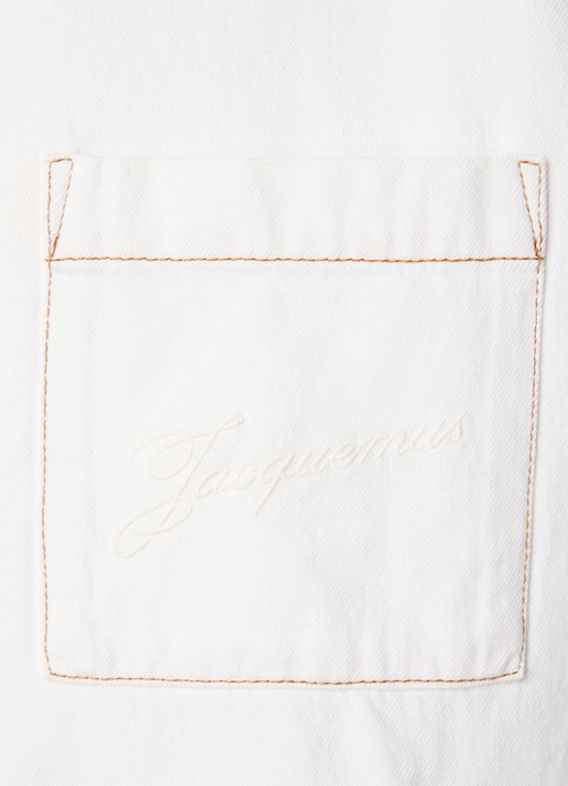 Jacquemus Boulanger gewatteerd overshirt van denim met steekzakken - detail 6 gebroken wit
