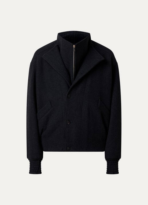 Jacquemus Carrera gewatteerd jack in scheerwolblend met opstaande kraag - voorkant 2 donkergrijs