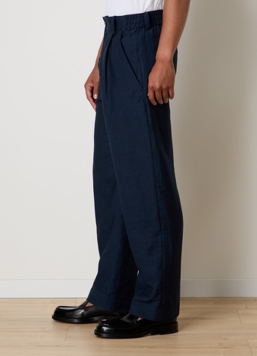 Jacquemus Croisiere straight fit pantalon in linnenblend met steekzakken - detail 5 donkerblauw