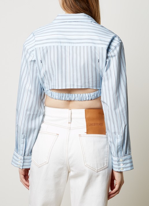 Jacquemus Cropped blouse met streepprint - achterkant 5 lichtblauw