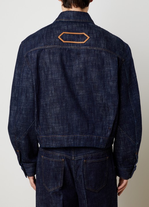 Jacquemus de-Nîmes Canevas spijkerjas met logo en steekzakken - achterkant 4 donkerblauw