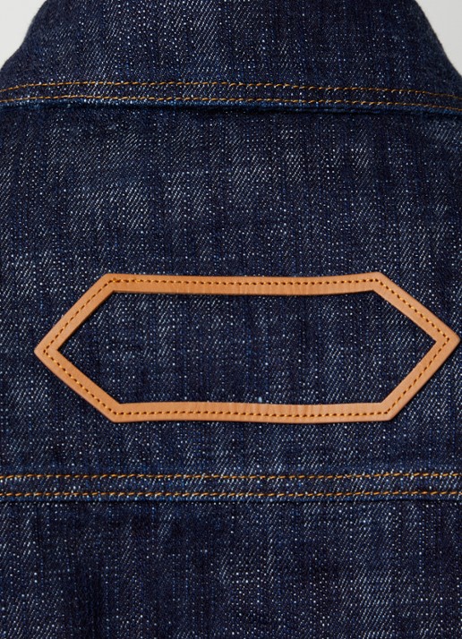 Jacquemus de-Nîmes Canevas spijkerjas met logo en steekzakken - detail 2 donkerblauw