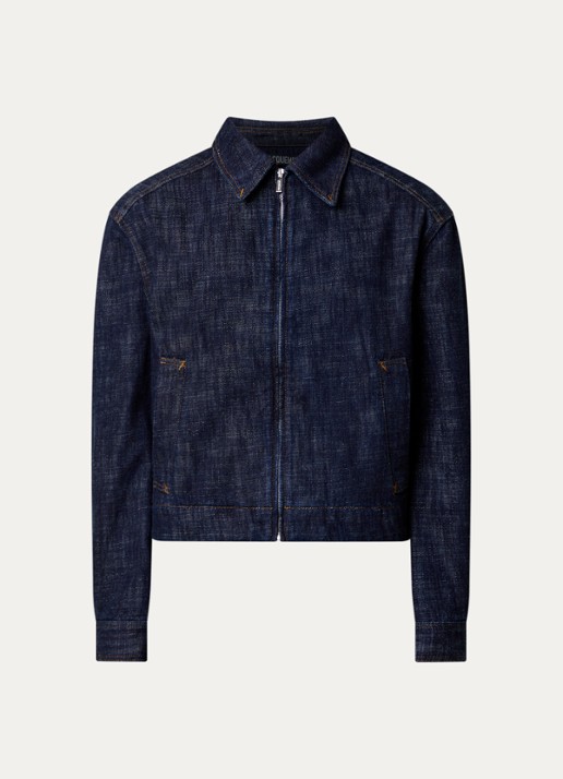 Jacquemus de-Nîmes Canevas spijkerjas met logo en steekzakken - voorkant 5 donkerblauw