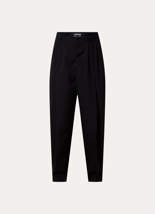 Jacquemus Fernando loose fit pantalon van wol met steekzakken - voorkant 4 zwart
