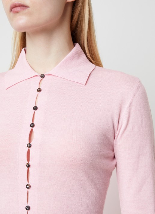 Jacquemus Fijngebreide polo van scheerwol met logoborduring - detail 5 lichtroze