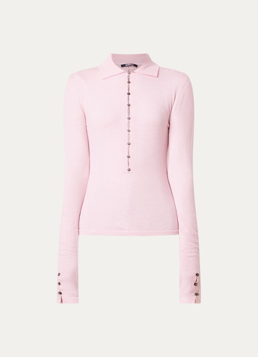 Jacquemus Fijngebreide polo van scheerwol met logoborduring - voorkant 2 lichtroze