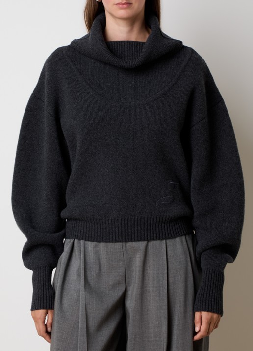 Jacquemus Fijngebreide trui in wolblend met col - detail donkergrijs