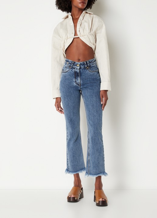 Jacquemus High waist flared fit cropped jeans met medium wassing - voorkant 2 indigo