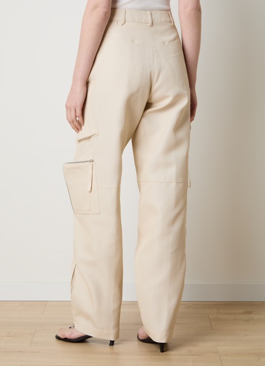 Jacquemus High waist straight fit cargobroek in wolblend - achterkant beige