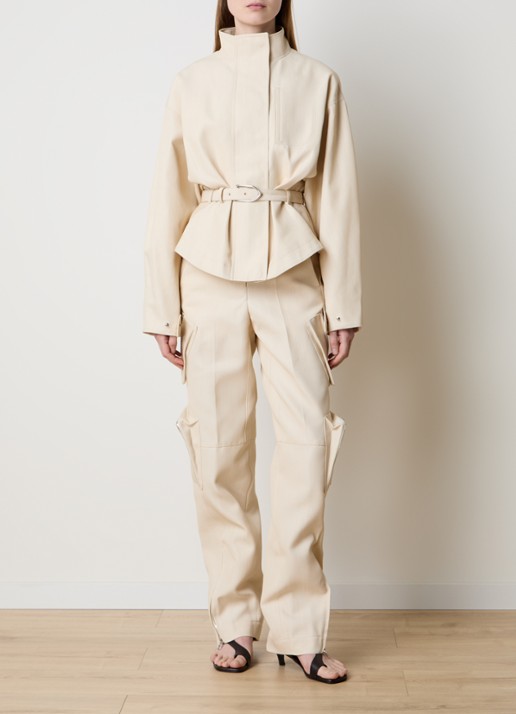 Jacquemus High waist straight fit cargobroek in wolblend - voorkant 3 beige