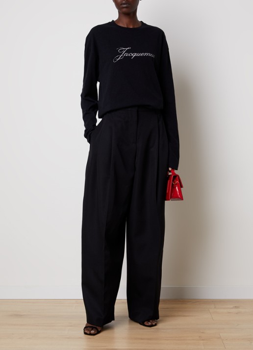 Jacquemus High waist wide fit pantalon met steekzakken - voorkant 2 zwart