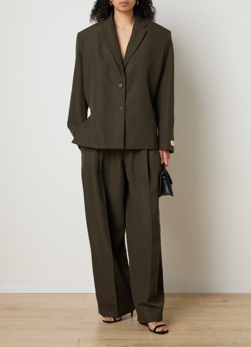 Jacquemus High waist wide fit pantalon van wol met steekzakken - voorkant 2 bronsgroen