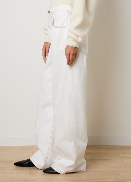 Jacquemus High waist wide leg jeans met gekleurde wassing - detail 5 gebroken wit