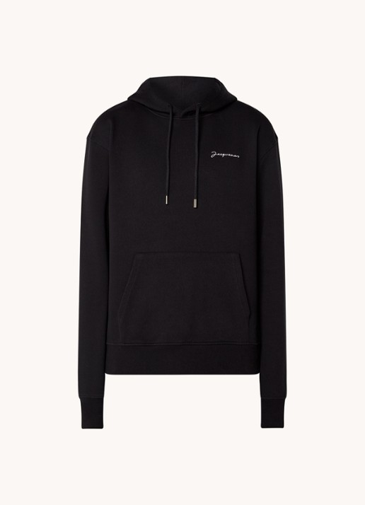 Jacquemus Hoodie van  katoen met logoborduring - voorkant zwart