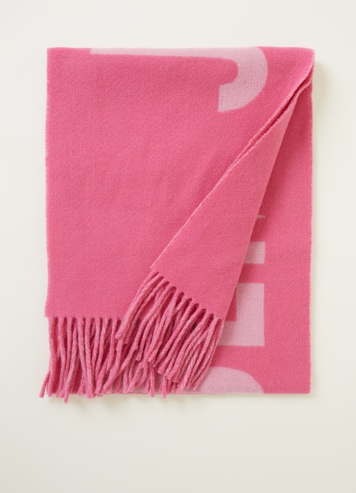 Jacquemus L'Echarpe sjaal van scheerwol met logoprint 180 x 35 cm - voorkant roze