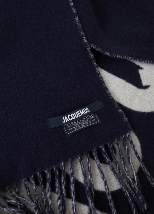 Jacquemus L'Echarpe sjaal van scheerwol met logoprint 180 x 35 cm - detail 3 blauw