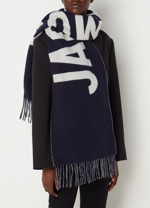 Jacquemus L'Echarpe sjaal van scheerwol met logoprint 180 x 35 cm - voorkant 2 blauw
