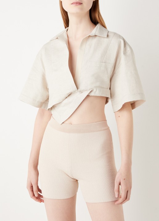 Jacquemus La Chemise Capri crop top in linnenblend - detail beige