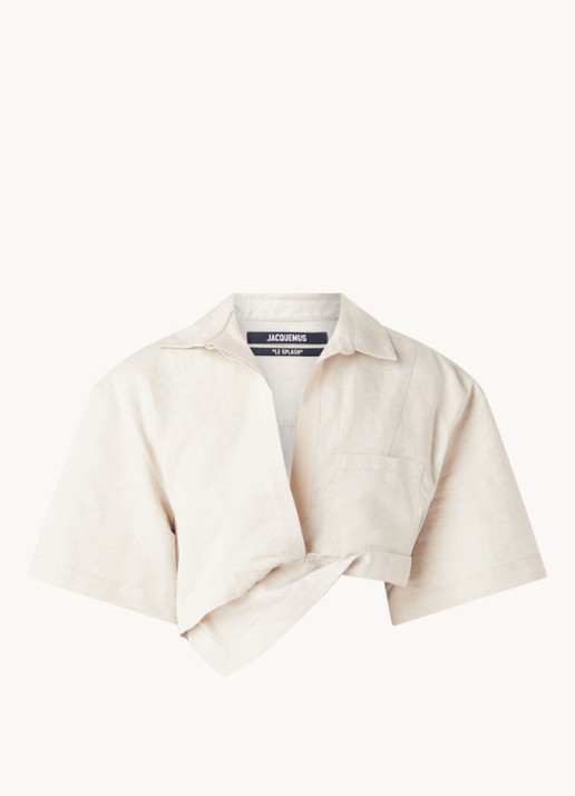 Jacquemus La Chemise Capri crop top in linnenblend - voorkant 2 beige