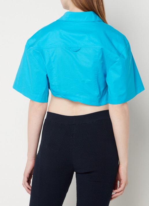Jacquemus La Chemise Capri crop top in linnenblend - achterkant turquoise