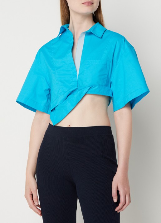 Jacquemus La Chemise Capri crop top in linnenblend - detail 4 turquoise