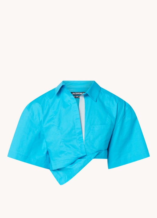 Jacquemus La Chemise Capri crop top in linnenblend - voorkant 2 turquoise
