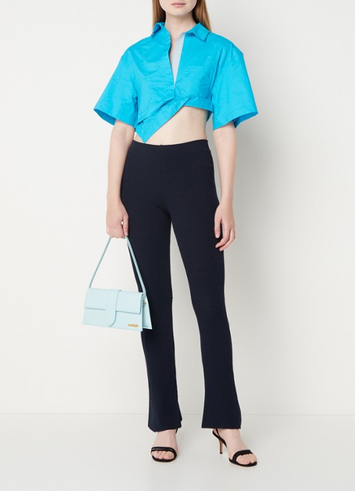 Jacquemus La Chemise Capri crop top in linnenblend - voorkant 3 turquoise