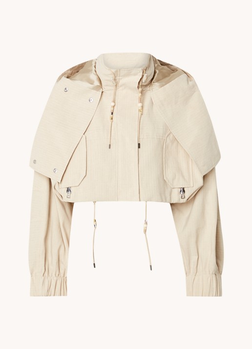 Jacquemus La Parka Raphia cropped parka met ritszakken - voorkant 2 donkerbeige