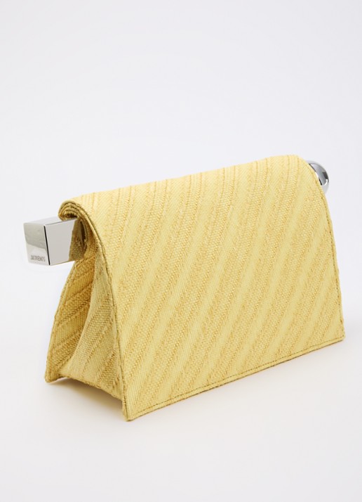 Jacquemus La Pochette Rond Carré clutch met leren details en logo - achterkant 6 lichtgeel