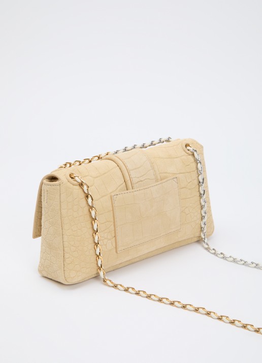 Jacquemus Le Bambino crossbodytas van kalfssuède met crocostructuur - achterkant beige