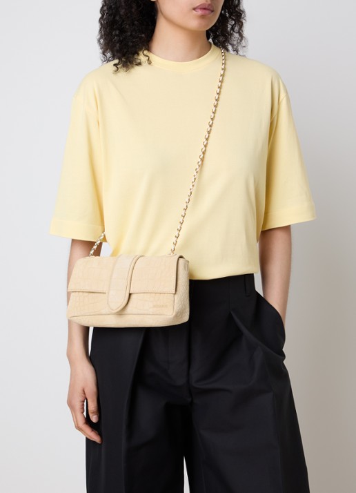 Jacquemus Le Bambino crossbodytas van kalfssuède met crocostructuur - voorkant 7 beige