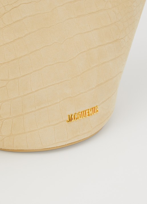 Jacquemus Le Bambola schoudertas van kalfssuède met crocostructuur - detail 4 beige