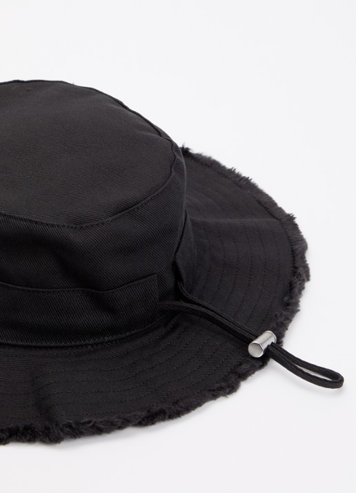 Jacquemus Le Bob bucket hoed met logo - detail zwart
