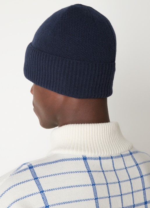 Jacquemus Le Bonnet fijngebreide muts van wol met logo - voorkant 2 blauw