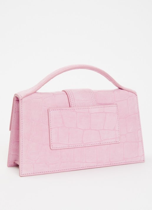 Jacquemus Le Grand Bambino handtas van kalfssuède met crocostructuur en afneembare schouderriem - achterkant 5 roze