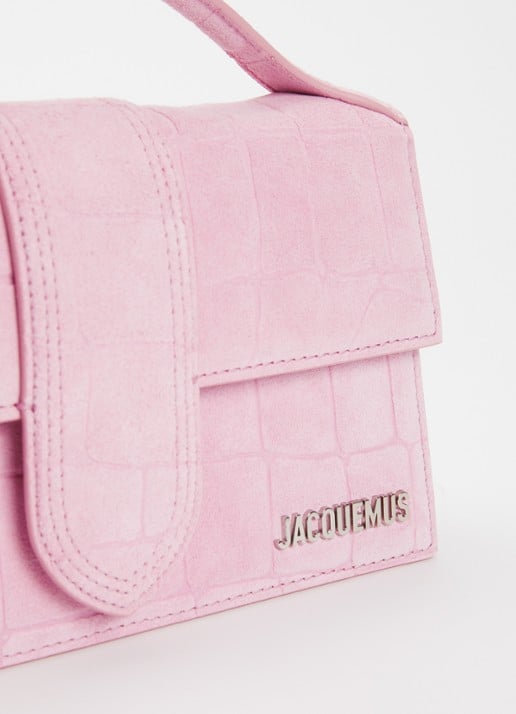 Jacquemus Le Grand Bambino handtas van kalfssuède met crocostructuur en afneembare schouderriem - detail 3 roze