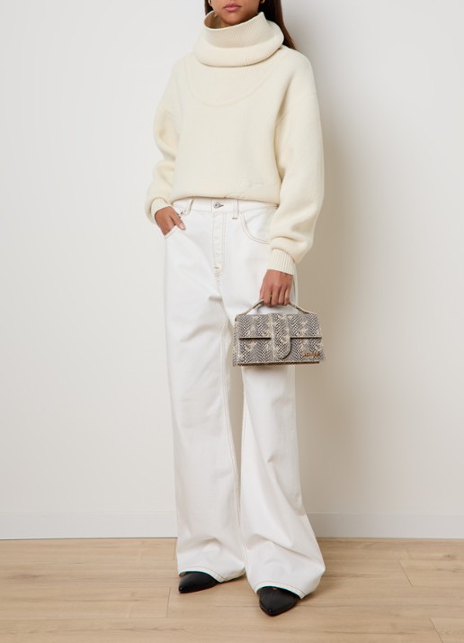 Jacquemus Le Grand Bambino handtas van leer met afneembare schouderriem en slangenstructuur - voorkant 7 beige