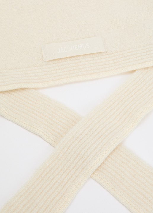 Jacquemus Le Gross Grain sjaal in alpaca wolblend met logoborduring 140 x 39 cm - detail ivoor
