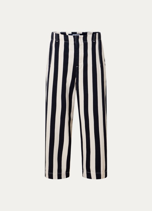 Jacquemus Le Parasol loose fit jeans met streepprint - voorkant 5 donkerblauw