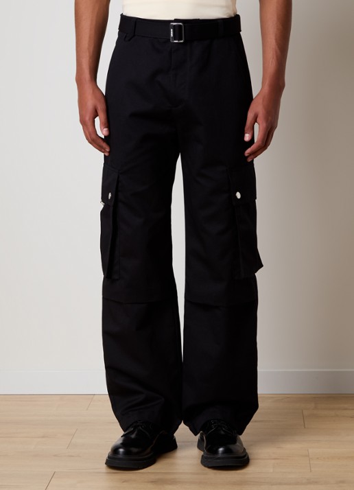 Jacquemus Loose fit cargobroek in linnenblend met ceintuur - detail 3 zwart