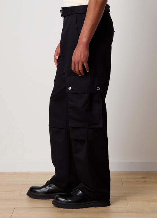 Jacquemus Loose fit cargobroek in linnenblend met ceintuur - detail 4 zwart