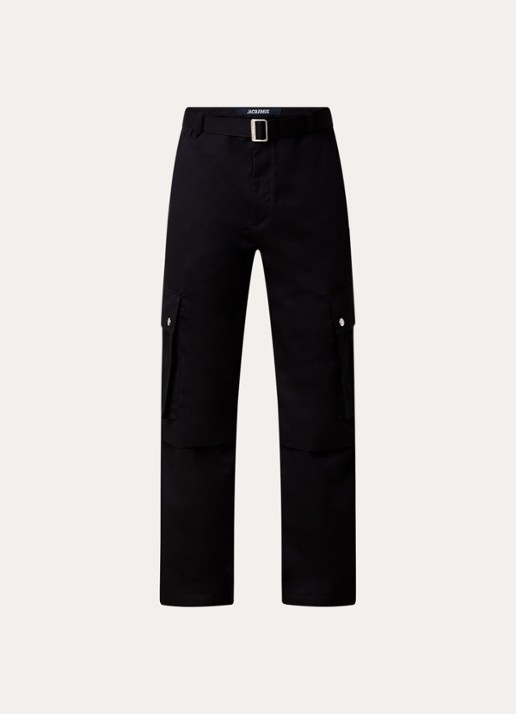 Jacquemus Loose fit cargobroek in linnenblend met ceintuur - voorkant zwart