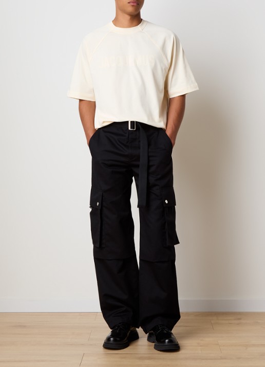 Jacquemus Loose fit cargobroek in linnenblend met ceintuur - voorkant 2 zwart