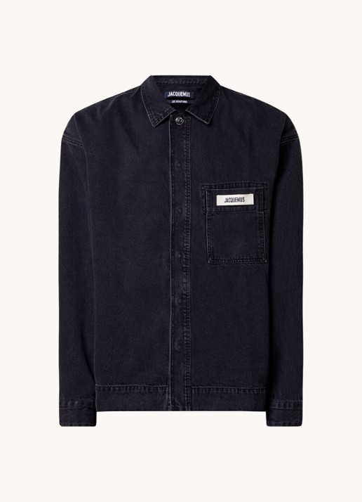 Jacquemus Regular fit overshirt van denim met logo - voorkant 4 zwart