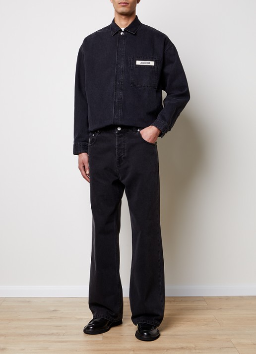 Jacquemus Regular fit overshirt van denim met logo - voorkant 5 zwart